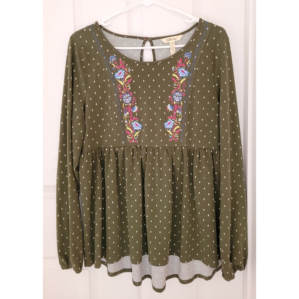 Matilda Jane Green Embroidered Boho Top Small